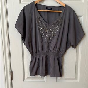 4-Embellished Gray Women's Top